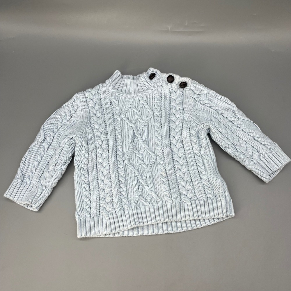 Vtg Y2K Tommy‎ Hilfiger Cable Knit Sweater 6-12M Baby Blue 100% Cotton Mock Neck